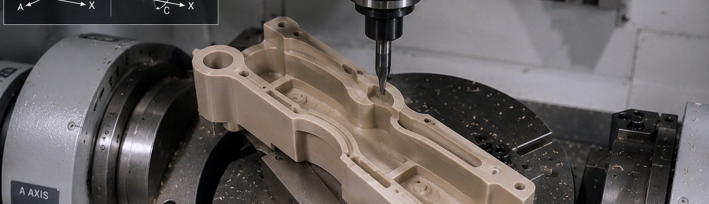 Prototype component being machined from PEEK on a 5-axis centre