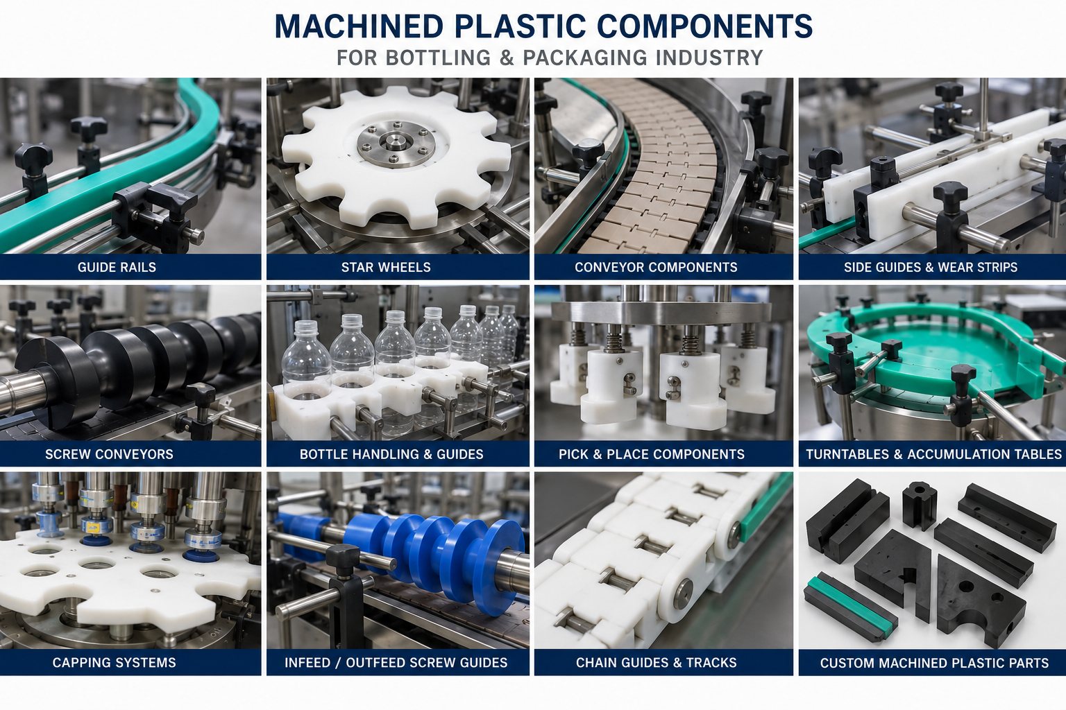 Machined plastic components for the bottling and packaging industry