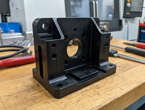 Black machined plastic mounting bracket