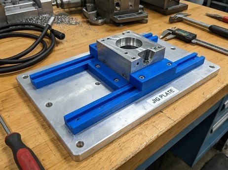 Jig plate with non-marking guide rails and locators