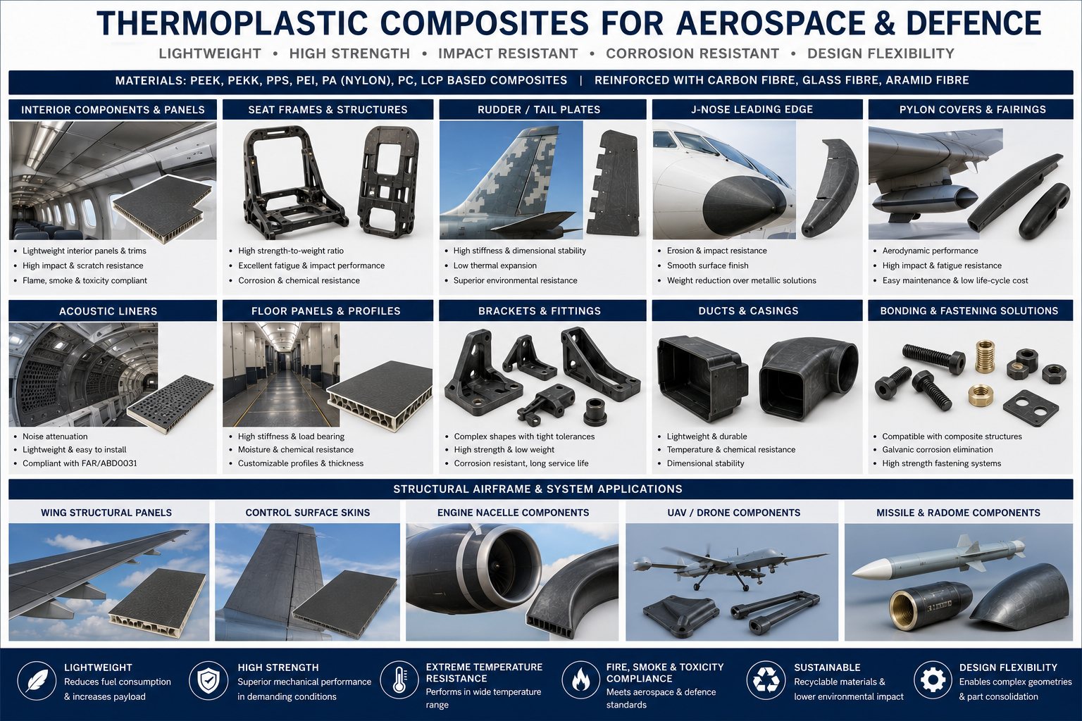 Thermoplastic composites for aerospace and defence